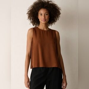 Eileen Fisher Cognac Short Silk Shell